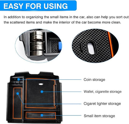 Autorder Center Console Organizer for 2022-2026 Kia Carnival KA4 MPV Accessories Armrest Storage Box Secondary Insert Tray with Orange/Black Silicone Pad