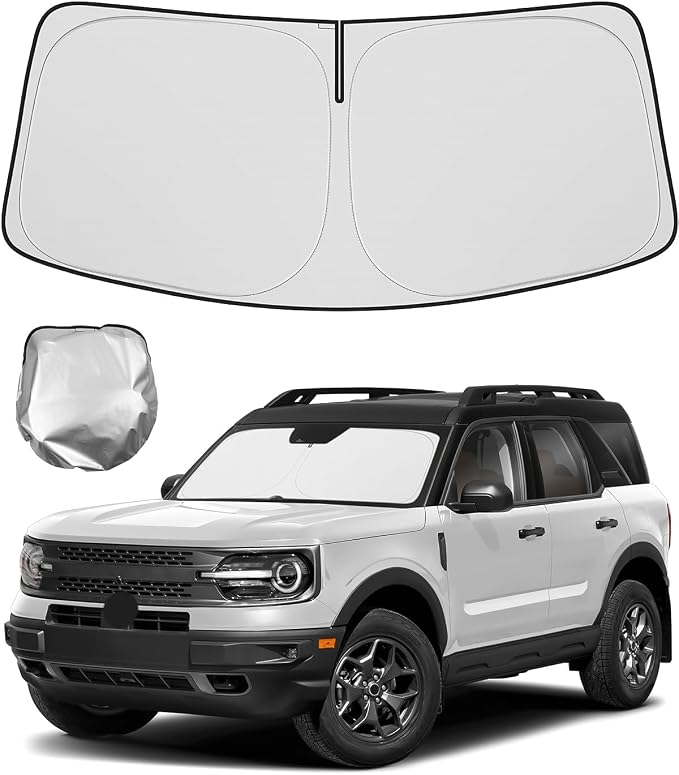 BIBLOZ Car Windshield Sun Shade for Ford Bronco Sport 2021-2025 2026 Accessories Foldable Car Sunshade Front Windshield Sun Visor PET Reflective Material(Not for Bronco)