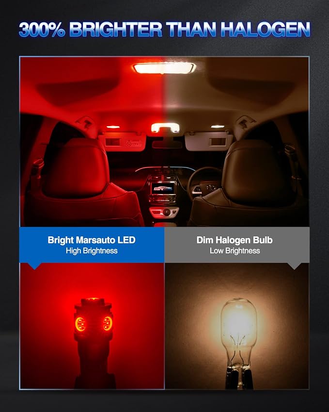 Marsauto 194 LED Bulb Brilliant Red 168 T10 2825 5SMD No Polarity Replacement Bulbs for Car Dome Map Door Courtesy License Plate Dashboard Lights (Pack of 10)