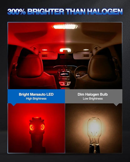 Marsauto 194 LED Bulb Brilliant Red 168 T10 2825 5SMD No Polarity Replacement Bulbs for Car Dome Map Door Courtesy License Plate Dashboard Lights (Pack of 10)