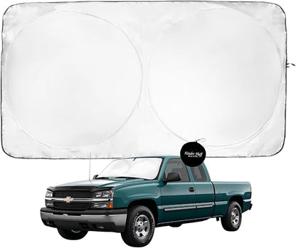 Windshield Sun Shade | Compatible for Chevrolet Silverado 1500 (1999-2006) | Certified 99.87% UVB & 99.02% UVA Car Sun Shade. Award Winning Sunshade - Patented Technology | Car Shades by Kinder Fluff