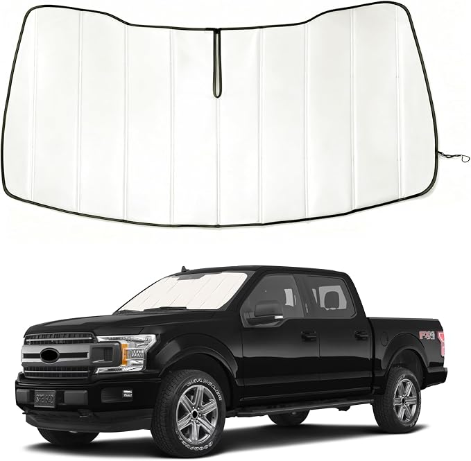Windshield Sun Shade for Ford F150 2015-2026, Front Window Visor Accessories, Folding Design Blocks Heat & UV Rays Maintain Cool Interior and Save Space