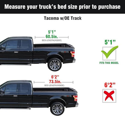 Tutel Low Profile Hard Shell Tri Fold Truck Bed Tonneau Cover|Fits 2024-2026 Toyota Tacoma w/OE Track System 5'1" Bed (60.5") - TTLGSLPT040