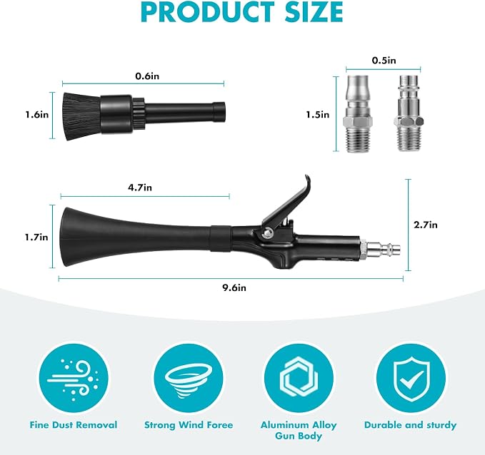 Air Blow Gun for Car Detailing – High Pressure Air Duster for Auto Interior Cleaning – Blows Dust, Dirt & Debris from Vents, Seats & Dashboard – Works with Air Compressor – Ergonomic Grip