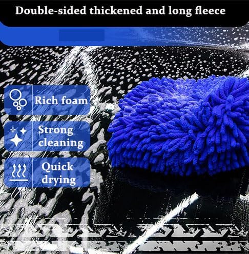 Car Wash Mitt Chenille Microfiber Super Absorbent, Premium Car Washing Gloves for Cleaning Cars, Trucks, Motorcycles (Red)