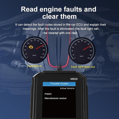 M525 OBD2 Scanner,New Upgrade OE-Level Code Reader with Battery Test, Start Test, Live Data, CAN Diagnostic Tool for Car Engine Fault Code Scan, Dual-UI for Pro Mechanics & DIYers