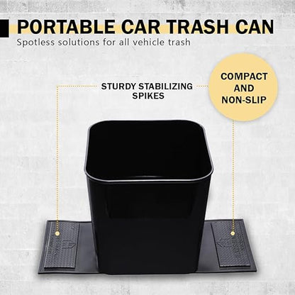 Car Trash Can for Vehicles Leakproof Compact Garbage Bin w/Stability Flap, Anti-Slip Base, Portable Trash Holder for Cars, Trucks, SUVs, Minivans (Black, Large)