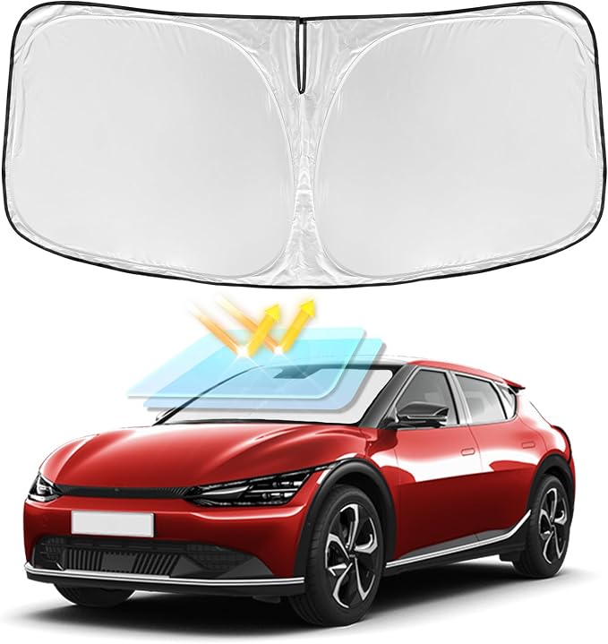 for Kia EV6 2022-2025 2026 Windshield Sun Shade - 4 Layers Car Sunshades for Front Windows Shade Cover Custom Fit EV6 Sun Visor 250T Retractable Shade Blocks UV Rays Car Accessories
