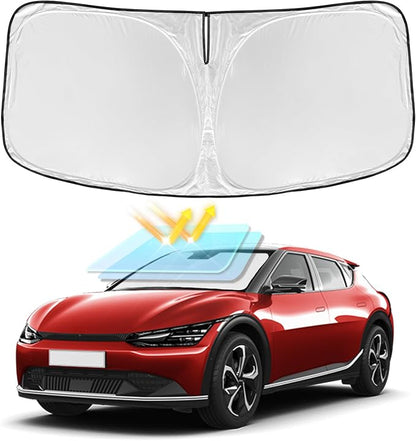 for Kia EV6 2022-2025 2026 Windshield Sun Shade - 4 Layers Car Sunshades for Front Windows Shade Cover Custom Fit EV6 Sun Visor 250T Retractable Shade Blocks UV Rays Car Accessories