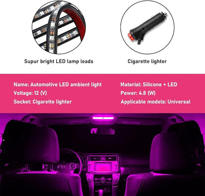 Car LED Strip Light, 24 LEDs RGB Neon Interior Atmosphere Lights, 12V Under Dash Ambient Night Light, Cigarette Lighter Auto Interior Decorative Lamp, Car Accessories (Pink Purple)