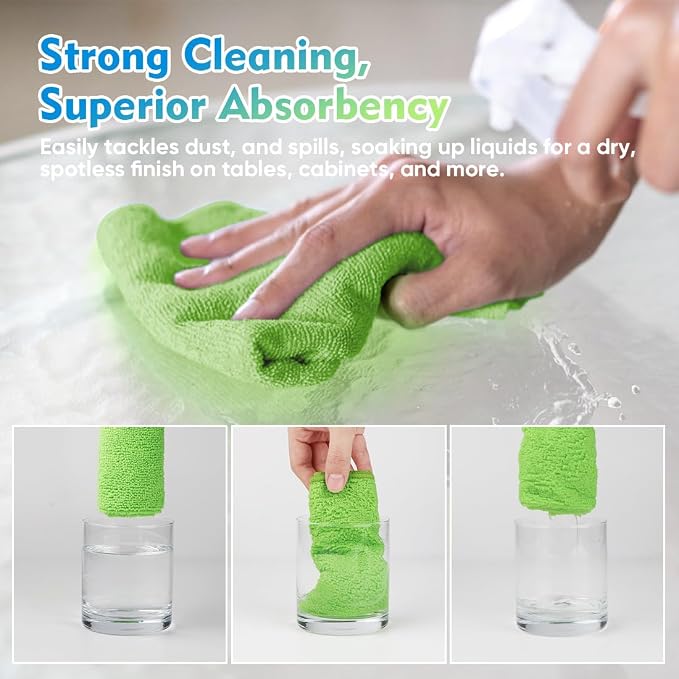 HOMEXCEL Green Microfiber Cleaning Cloth 20 Pack 11.5 x 11.5 Inch Microfiber Towels for Cars Ultra Absorbent Cleaning Rags Lint Free Cleaning Towels for Household Kitchen, Window Car