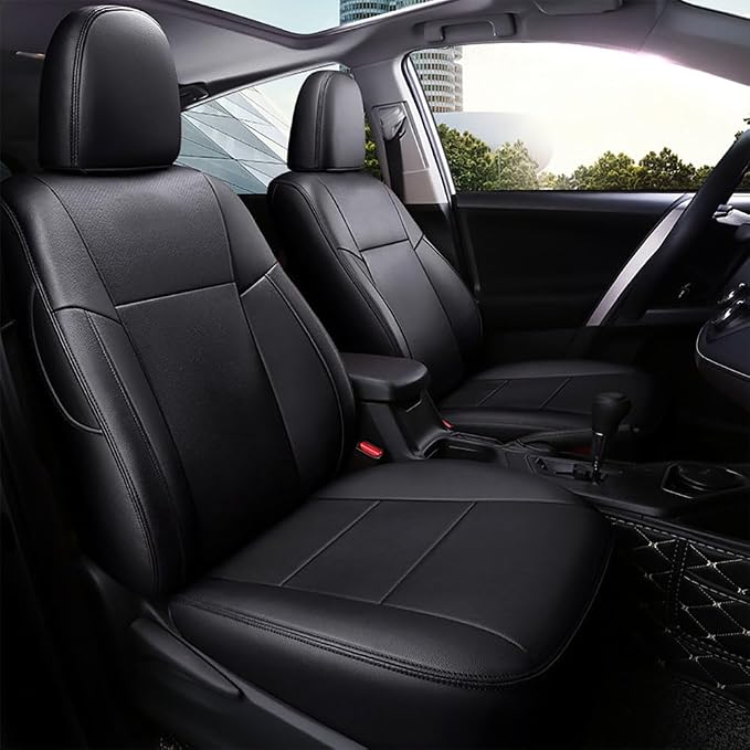 Custom Fit RAV4 Car Seat Covers for Select Toyota RAV4 LE 2013 2014 2015 2016 2017 2018 (NOT for Hybrid) - Full Set, Leather (Black)