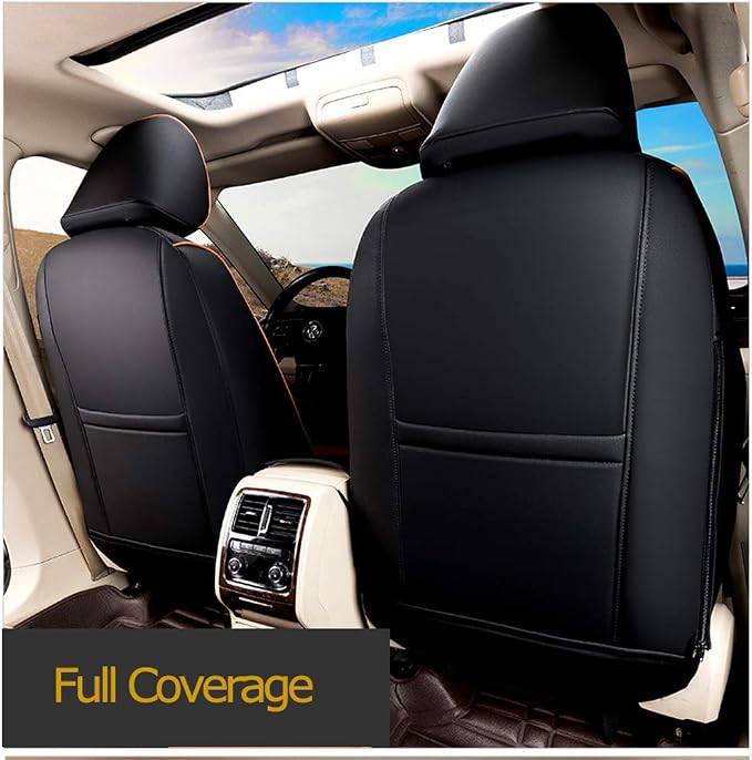 EKR Rav4 Seat Covers Custom Fit for Toyota Rav4 LE(NOT for Hybrid) 2013 2014 2015 2016 2017 2018,Leather Car Seat Cover for Trucks SUV Full Set,Faux Leather(Black with Red Trim)