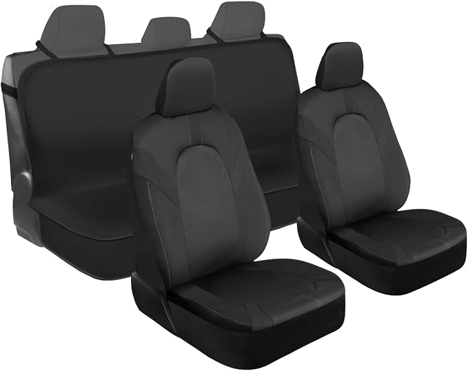 Motor Trend Front & Rear Car Seat Covers Full Set - Gray Cloth Bucket Seat Covers for Front Seats + Waterproof Rear Split Bench Cover – Universal Fit for Car Truck SUV Van Interior Protection