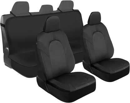 Motor Trend Front & Rear Car Seat Covers Full Set - Gray Cloth Bucket Seat Covers for Front Seats + Waterproof Rear Split Bench Cover – Universal Fit for Car Truck SUV Van Interior Protection