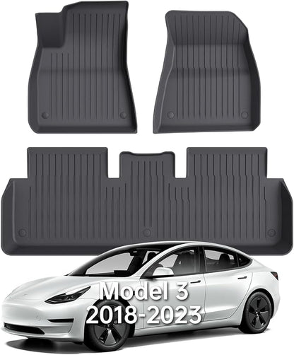 Floor Mats Fits for Tesla Model 3 2023-2018 - All Weather TPE Custom Fit Car Mats Floor Liners, Custom Fit, 3-Piece