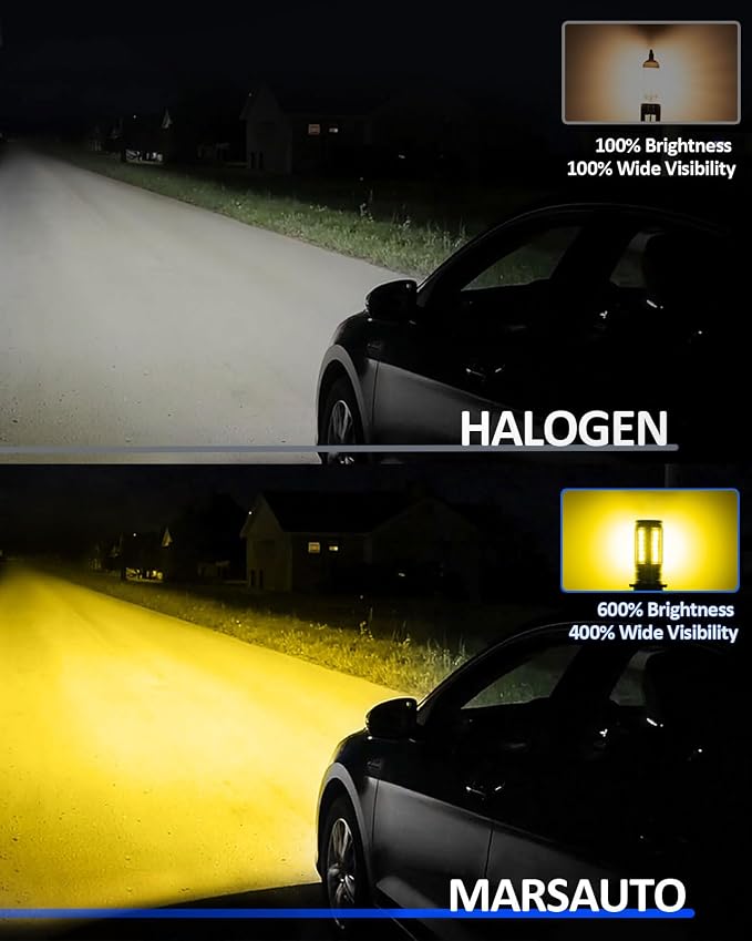 Marsauto H16 H8 Led Fog Light Bulb Yellow 12,000LM, 1:1 Size H11 Yellow Fog Lights, Real 360° Illumination 3000K Amber Strong Penetration, Upgraded LED Chips H11 H8 Fog Bulb, Tail Light Covers