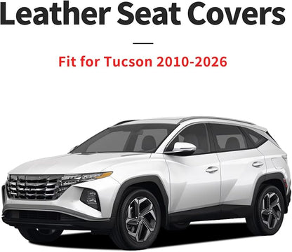 Car Seat Covers Compatible with Hyundai Tucson 2010-2025 2026- Full Set 5 Seats Luxury Leather All-Weather Seat Cushions & Protectors, Waterproof & Breathable, Airbag Compatible (Beige)