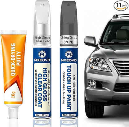 Sting Gray PDN Touch Up Paint Compatible with Jeep, All in One Car Scratch Repair Kit with Primer Putty & Clear Coat, Complete Sanding Tools Set for Scratches Chips Nicks