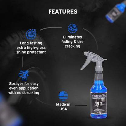 LANE'S Super Blue Tire Dressing + New Aluminum Spray Bundle Kit | Car Tire Shine Spray | Rim Cleaner & Shine | Best Tire Shine, Best Rim Cleaner | Protection from Cracks & UV Rays | Non-Greasy | 16oz