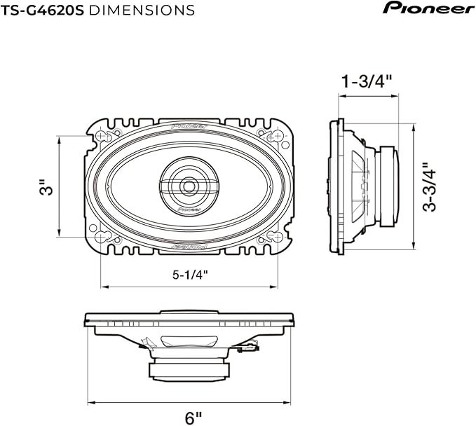PIONEER G-Series TS-G4620S 4” x 6” 2-Way Speakers (Pair) – 210W Max, Balanced Sound + Smooth Treble, Great Stock Replacement, High-Efficiency Speaker Designed for OEM Power