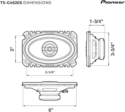 PIONEER G-Series TS-G4620S 4” x 6” 2-Way Speakers (Pair) – 210W Max, Balanced Sound + Smooth Treble, Great Stock Replacement, High-Efficiency Speaker Designed for OEM Power