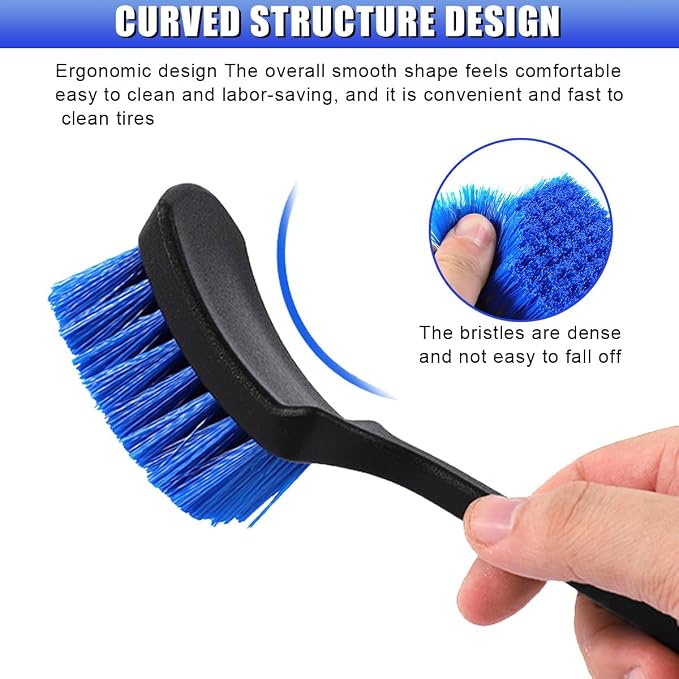 Car Wheel Brush, Stiff Bristle Short Handle Scrub Tire & Wheel Rim Brush, No-Scratch Carpet/Floor Mat Detailing Tool, Auto Interior and Exterior Cleaning Supply for Vehicle, Home (Blue)