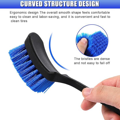 Car Wheel Brush, Stiff Bristle Short Handle Scrub Tire & Wheel Rim Brush, No-Scratch Carpet/Floor Mat Detailing Tool, Auto Interior and Exterior Cleaning Supply for Vehicle, Home (Blue)
