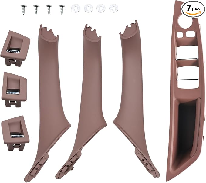 7PCS Brown Inner Door Pull Handles Kit Compatible with 5 Series F10 F11 2010-2016 520 523 525 528 530 535 Inner Window Switch Armrest Panel Trim Cover