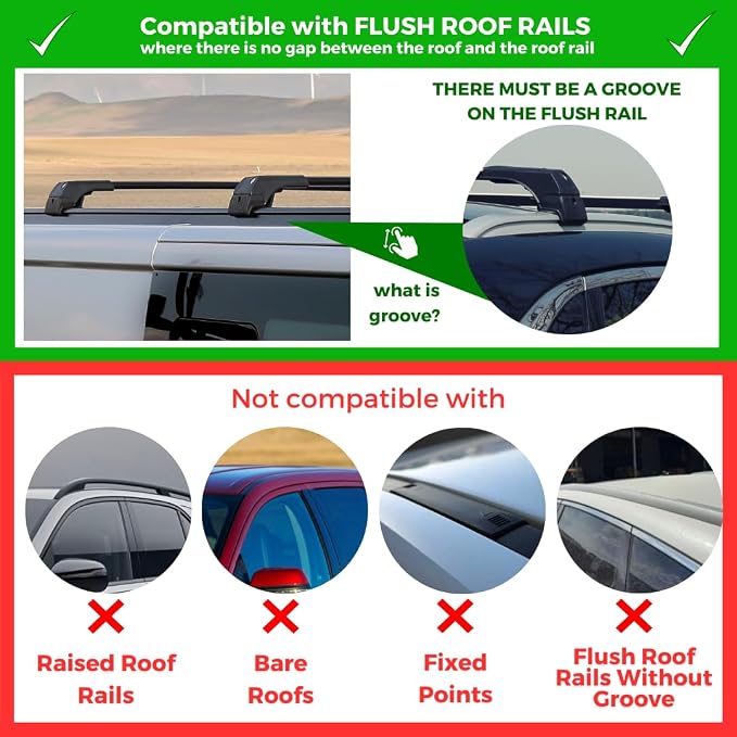 ERKUL Roof Rack Cross Bars for Mitsubishi Outlander 2014-2021 (Not fit for Outlander Sport) | Lockable Aluminum Crossbars for Rooftop | Compatible with Flush Rails - Black