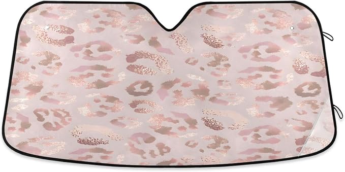 Windshield Sun Shade Leopard Print Cheetah Rose Gold Ram Front Window Block UV Shades Visor Reflective Retractable for Car SUV Trucks