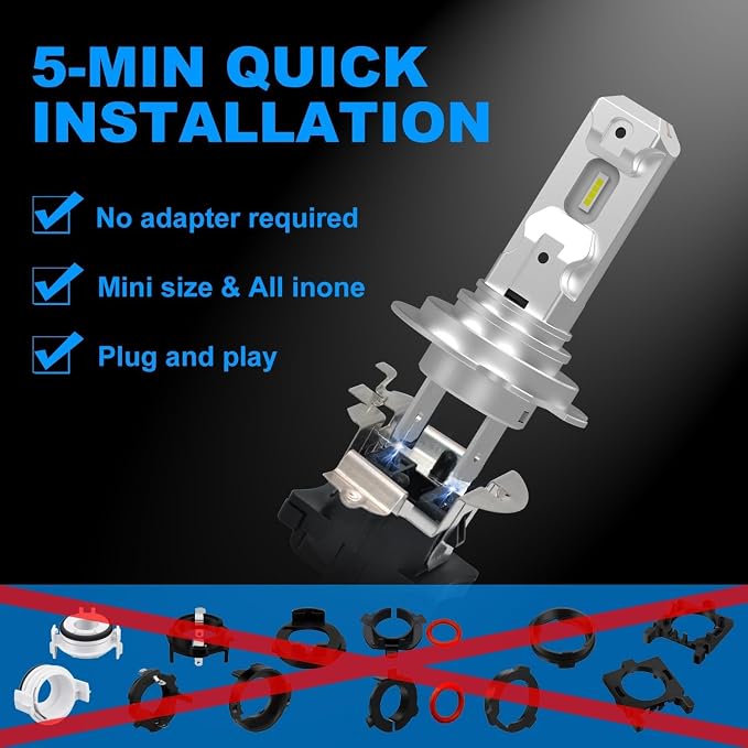 H7 LED Bulbs,Super Bright Upgraded 600% 40000LM Brightness 1:1 Halogen Mini Size H7/H18 Bulbs Fog Lights Easy Install,80000Hrs Long Lifespans Pack of 2