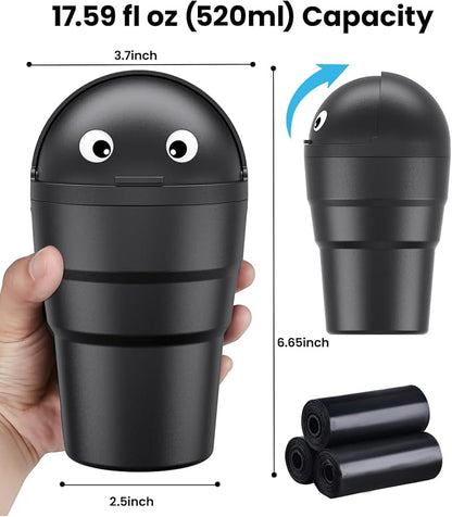Mini Car Trash Can Cupholder with Lid for Women Cute Looking, 520ML Small Car Garbage Can for Cup Holder Side Door Storage Solid Liquid Waste Without Leakage