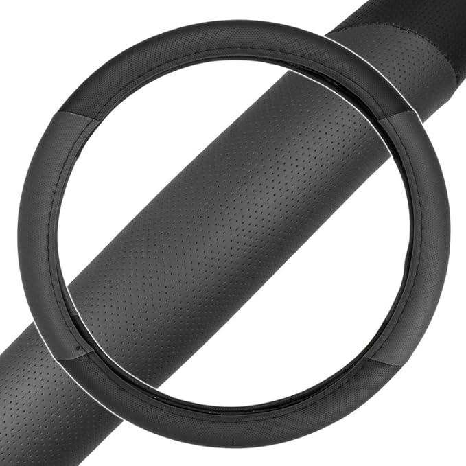 BDK Sporty Two Tone Ergonomic Grip Steering Wheel Cover - Plush Leather Grip for Standard Size Wheels 14.5-15 inch Gray/Black