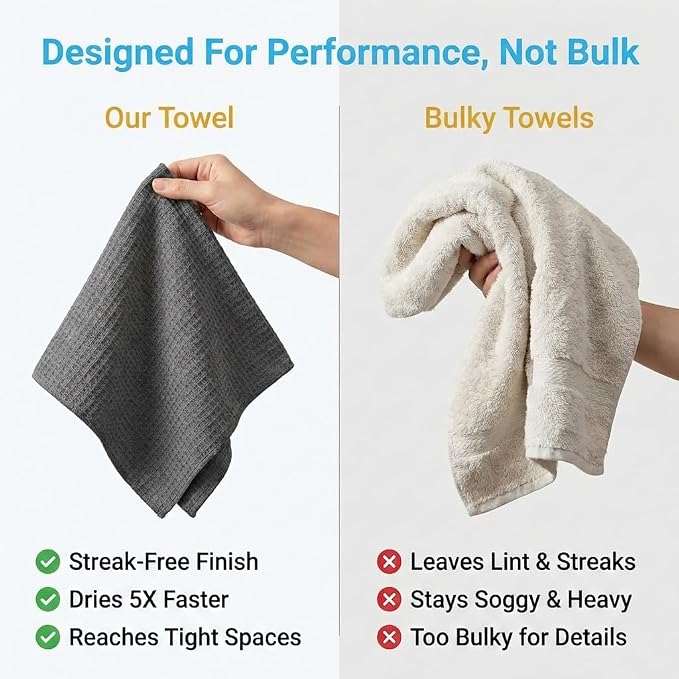 MIRACLEAN Waffle Weave Microfiber Towel, 12 x 12 inches, Barista Towels, Lint Free Cloth, Glass Towels, Waffle Towels Car Detailing, 6 Pack Premium Microfiber Cleaning Cloth