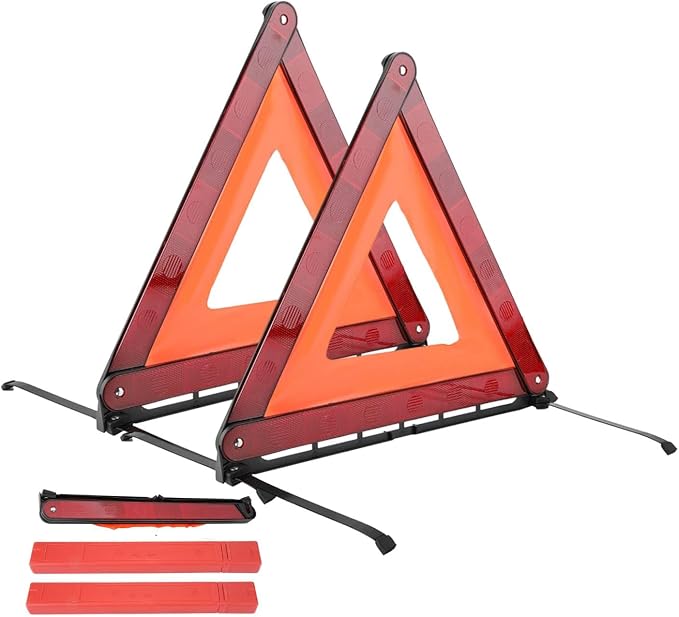 HERCHR 2 Pack Foldable Warning Reflective Triangles with Carrying Case Safety Triangles Kit Road Emergency Warning Reflector Roadside Reflective Early Board Car Stop Sign