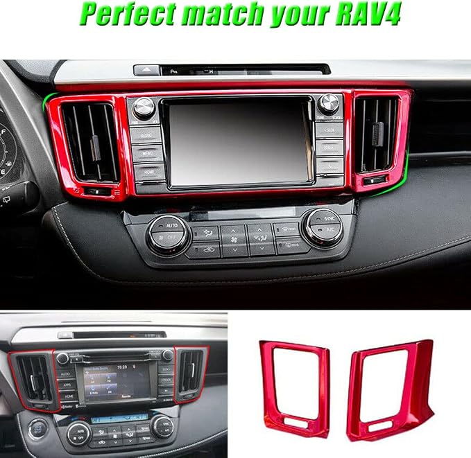BOYUER for Toyota RAV4 2013 2014 2015 2016 2017 2018 2PCS ABS Dashboard Central Console Air Conditioning A/C Vent Panel Frame Interior Decoration Trim Accessories(Red) Enhance Fashion Sense