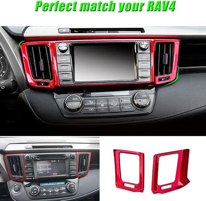 BOYUER for Toyota RAV4 2013 2014 2015 2016 2017 2018 2PCS ABS Dashboard Central Console Air Conditioning A/C Vent Panel Frame Interior Decoration Trim Accessories(Red) Enhance Fashion Sense