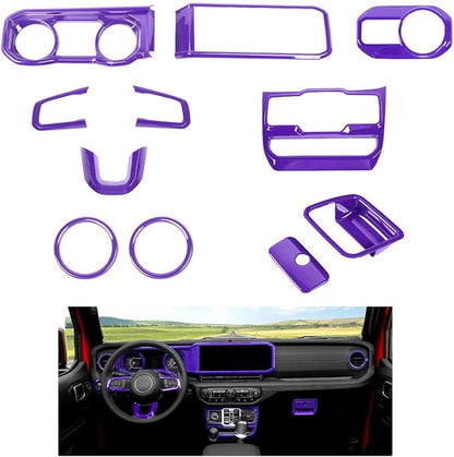 JeCar 11pcs Purple Interior Accessories Trim Kit for 2024 2025+ Jeep Wrangler JL JLU & Gladiator JT - Dashboard Decoration Upgrade