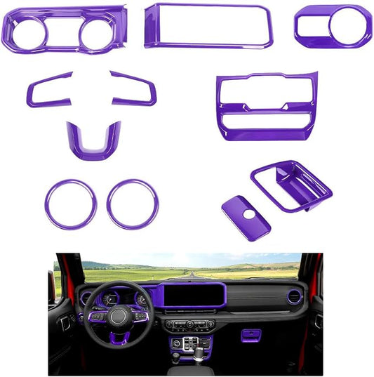 JeCar 11pcs Purple Interior Accessories Trim Kit for 2024 2025+ Jeep Wrangler JL JLU & Gladiator JT - Dashboard Decoration Upgrade