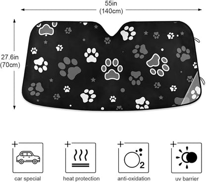 Cute Dog Paw Star Black Car Windshield Sun Shade Foldable UV Ray Sun Visor Protector Sunshade to Keep Your Vehicle Cool (55" x 27.6")