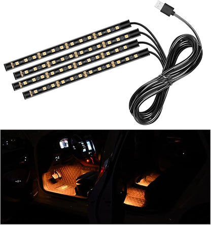 Car LED Strip Light, 48 LEDs RGB Neon Interior Atmosphere Lights, 12V Under Dash Ambient Night Light, USB Port Auto Interior Decorative Lamp, Universal Car Accessories (Orange-Yellow)