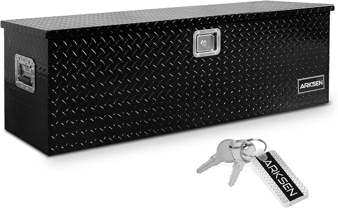 ARKSEN 49 x 15 x 15 Inch Diamond Plate Truck Bed Tool Box, Heavy Duty Waterproof Aluminum Toolboxes Storage Chest with Side Handle & Lock for Pickup Truck Bed, RV & Trailer – Black