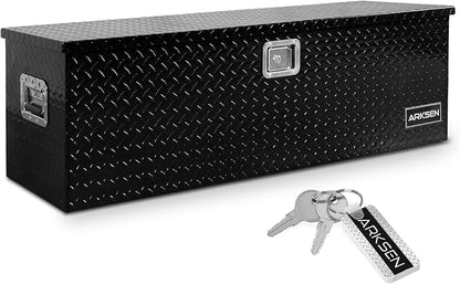 ARKSEN 49 x 15 x 15 Inch Diamond Plate Truck Bed Tool Box, Heavy Duty Waterproof Aluminum Toolboxes Storage Chest with Side Handle & Lock for Pickup Truck Bed, RV & Trailer – Black