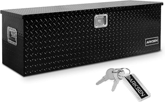 ARKSEN 49 x 15 x 15 Inch Diamond Plate Truck Bed Tool Box, Heavy Duty Waterproof Aluminum Toolboxes Storage Chest with Side Handle & Lock for Pickup Truck Bed, RV & Trailer – Black
