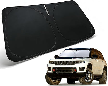 Windshield Sun Shade for 2021-2026 Jeep Grand Cherokee & L Accessories, Car Front Window Sun Visor & Heat Shield | 240T Sunshade Protection Blocks UV Rays Keep Your Car Cooler