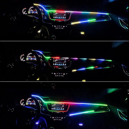 LED Interior Car Strip Light, Multicolor RGB 6 in 1 Optic Ambient Lighting Kits，Dual Control with Switch and A P P, Neon Lights On Car Dashboard with Music Sync Mode (6 in 1)