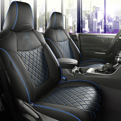 Custom Fit RAV4 Hybrid Car Seat Covers for Select Toyota RAV4 Hybrid (Not for 2019-2025 Hybrid/Prime SE,XSE) 2019 2020 2021 2022 2023 2024 2025 - Full Set,Leather (Blue Check)