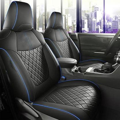 Custom Fit RAV4 Car Seat Covers for Select Toyota RAV4 2019 2020 2021 2022 2023 2024 2025 LE,XLE,XLE Premium,Limited - Full Set,Leather (Blue Check)