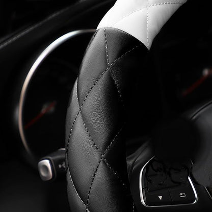 YHONGJT Cute Soft Microfiber Leather Anti-Slip Steering Wheel Cover, Universal 15 Inch for Women Girls, Fit Vehicles, Sedans, SUVs, Vans, Trucks - Black and White